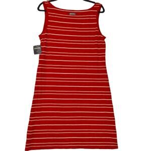 Eddie Bauer Womens Size PL Petite Tank Dress Drape Neck Striped Red NWT